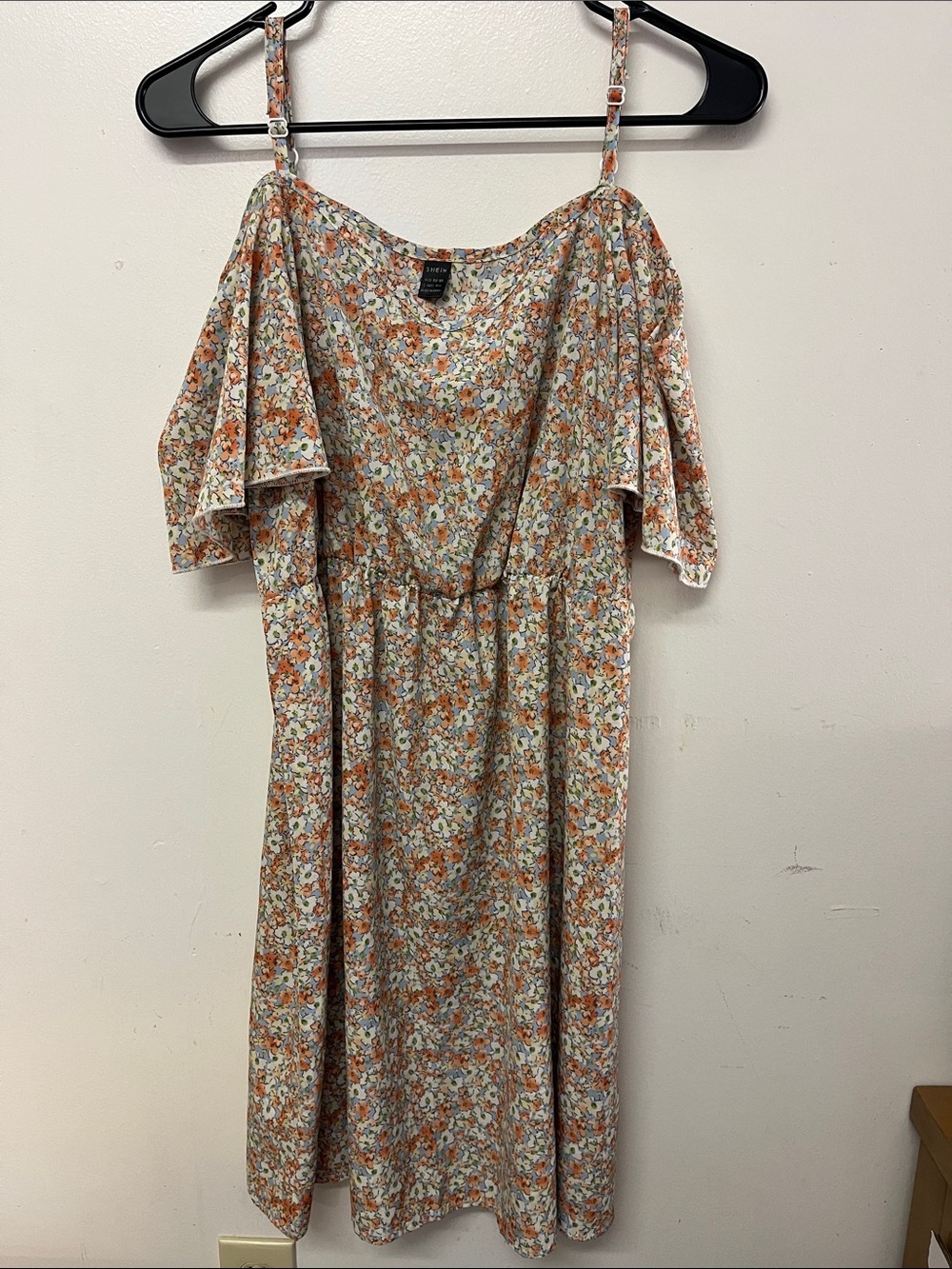SHEIN Orange and Cream Cold-Shoulder Floral Mini Dress